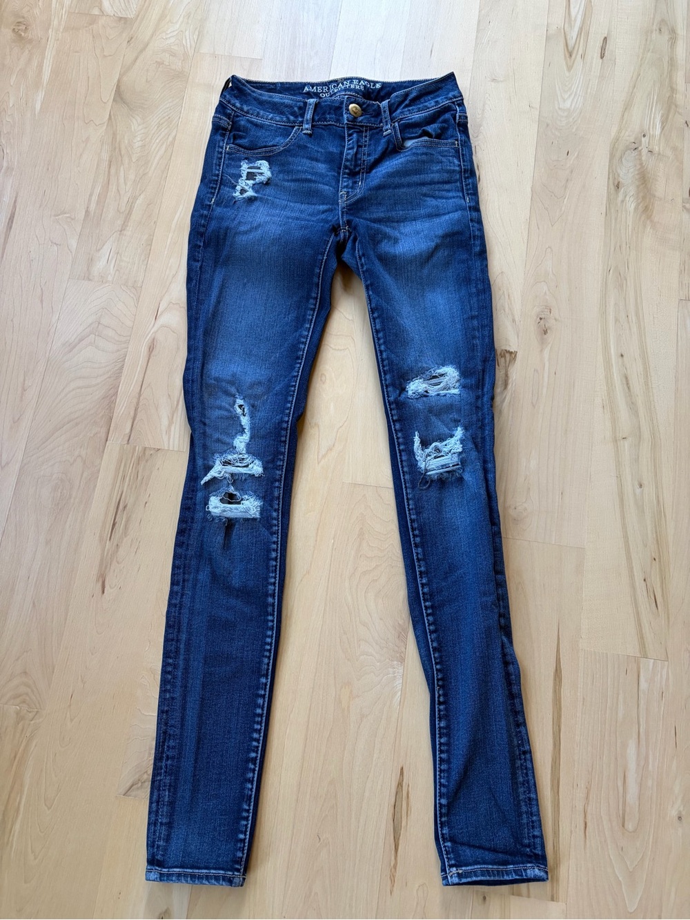 American Eagle Outfitters Navy Ripped Skinny Jeans Jeggings 2 xlong